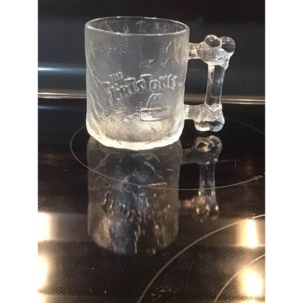 Vintage McDonalds Flintstones Glass Mug Cup 1993 Clear Frosted Pre-Dawn Mug USA